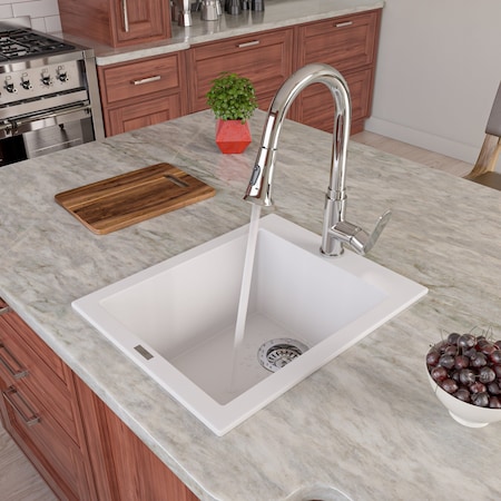 Alfi Brand White 17" Drop-In Rectangular Granite Composite Kitchen Prep Sink AB1720DI-W